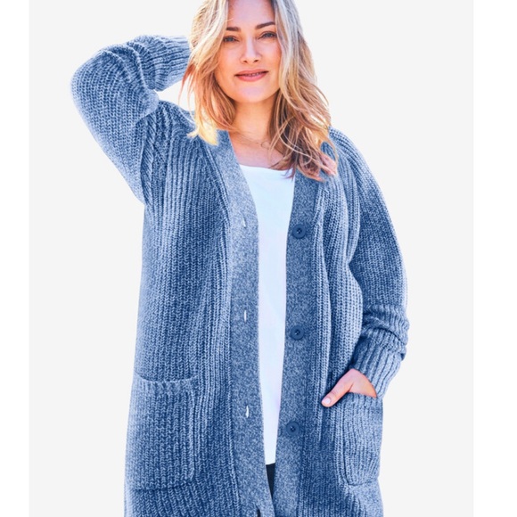 New Without Tags Woman Within Cardigan Sweater 1X Blue Marled - Picture 6 of 9